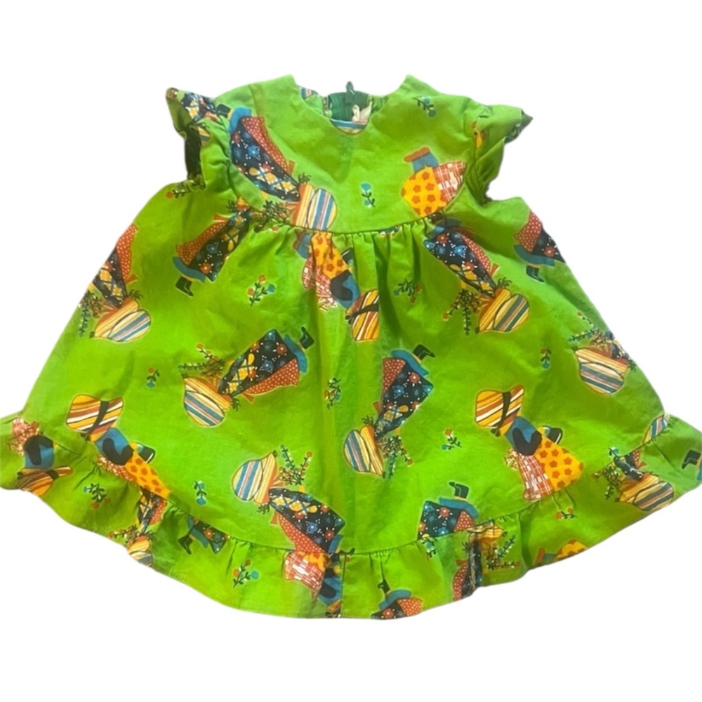 Vintage 70s Tick-A-Tee Storybook Print Girls Dress 2T 3T England